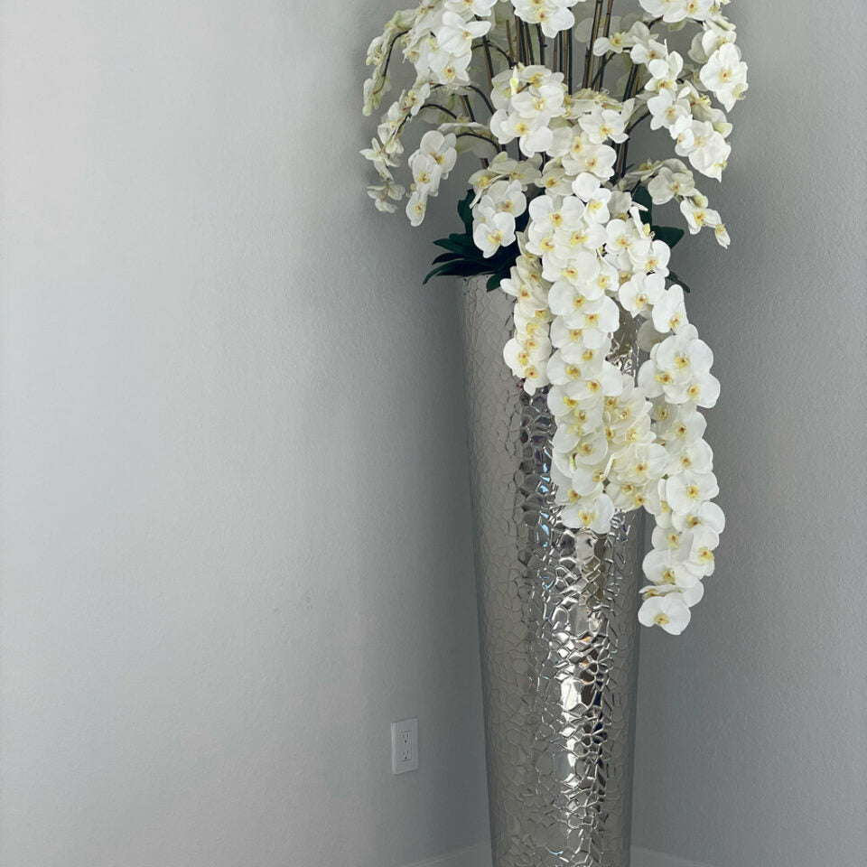 Cascading Phalaenopsis Orchids in Extra Tall Hammered Vase