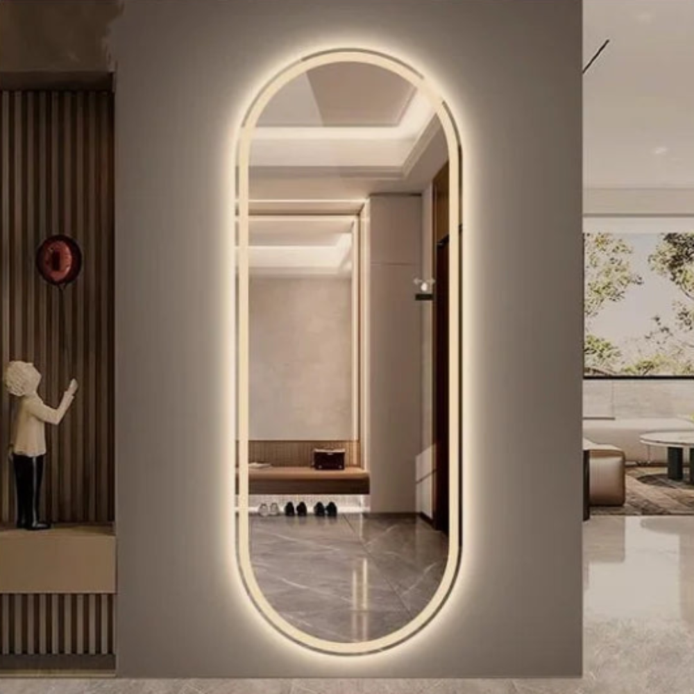 Frosted Oval Mirror with Warm LED - 60x150cm Woodglass Oval