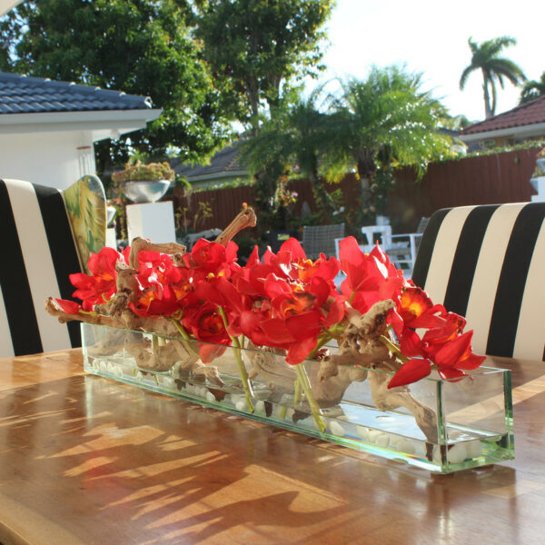 Modern House 48' Glass Planter with Red Cymbidiums