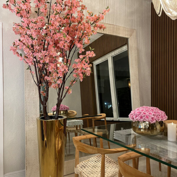 Large Cherry Blossom Tree in Golden Planter