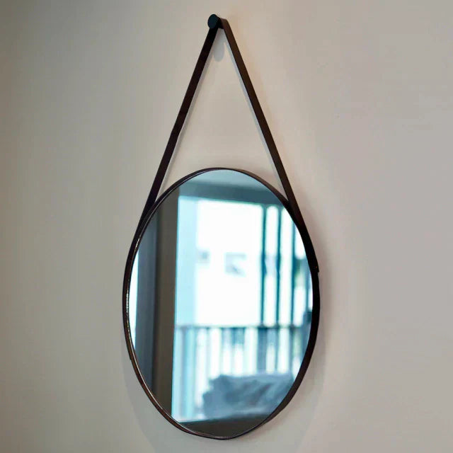 Adnet Leather Mirror 50cm + Bracket